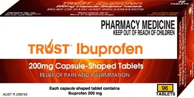 $11.49 • Buy Trust Ibuprofen 96 Tab - 200mg Capsule Shaped Tablets, Generic Nurofen