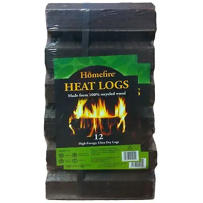 12 Pack Of Homefire High Energy Ultra Dry Heat Logs Eco Wood Open Fire Log Fuel • £12.99