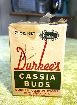 Vintage Durkee's CASSIA BUDS Opened 2 Oz Net Paper Box 40's/'57 • $8