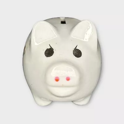 Vintage Small Pig Piggy Bank White Floral Porcelain Rubber Plug In Bottom Cute • $16.99