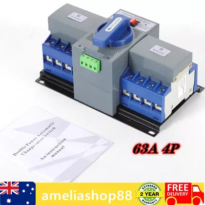 Automatic Transfer Switch 4P 63A 220V Grid To AC Generator Dual Power Changeover • $31.35