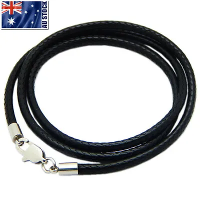 $5.25 • Buy Black Woven Necklace Rope Leather Cord Stainless Steel Lobster Clasp Mens Womens