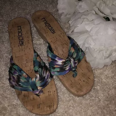 Moda Spana Multicolour Mules Thongs Cork Wedge Sandals Size 8 • $11.24