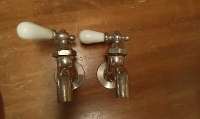 Pair Of Hot & Cold Vintage Water Faucets Porcelain Handles Arch Salvage  • $39.99