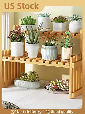 2 Tier Indoor Wood Plant Stand Shelf Garden Flower Display Wooden Storage Rack • $20.79