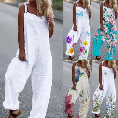 $34.99 • Buy Women Summer Casual Jumpsuit Boho Sleeveless Suspender Overalls Romper Pants