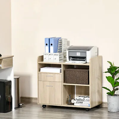 Filing Cabinet Mobile Printer Stand W/ Adjustable Storage Shelf 2 Drawers • £59.99