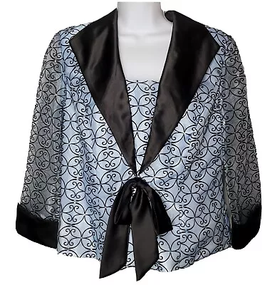 J.R. Nites By Carol Nites Formal Sequin Blouse Size 10 Blue With Black Trim • $7.98