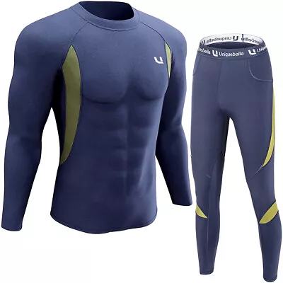 Mens Long Johns Base Layer Bottom Top UNIQUEBELLA Underwear Gym Quick-dry Blue • $23.99