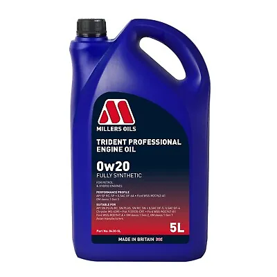 £33.95 • Buy Millers Oils Trident Professional 0W-20 0W20 Fully Synthetic Engine Oil 5 Litres