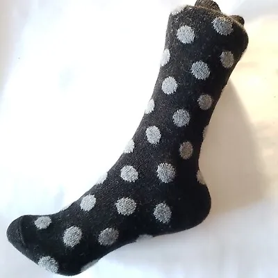 B. Ella Dots Black Grey Wool Cashmere Angora Blend Dress Socks Bea Women's 9-11 • $20