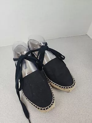 Madden Girl Womens Black Espadrille Closed Toe Ankle Shoe Lace Strap Sandal 6.5 • $12.99