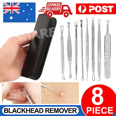 $6.45 • Buy 8Pcs Set Blackhead Extractor Tool Remover Pimple Blemish Comedone Kit Acne Clip