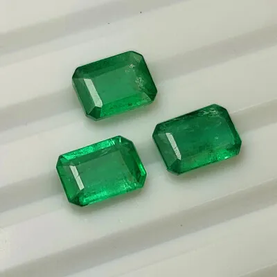 2.52 CT - Natural 3 Zambian Emerald Octagon Set Good Green Luster Gem - 4166 • $89.99