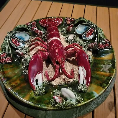 Large Majolica Lobster Sealife Wall Plate Palissy Style 12.5  • $75