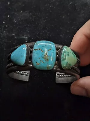 Blue/Green Turquoise Cuff Bracelet Sterling Silver Old Navajo??? 85.9g • $72.01