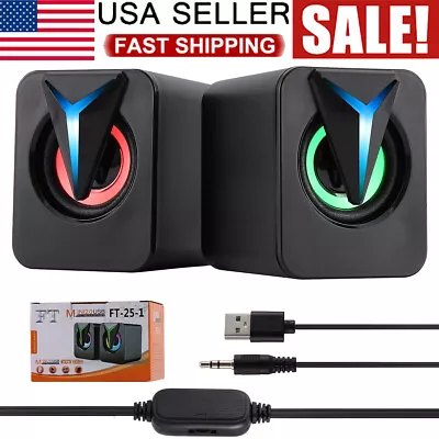 Wired Computer Speakers RGB LED Stereo Bass Sound 3.5mm USB For Desktop Laptop • $12.25