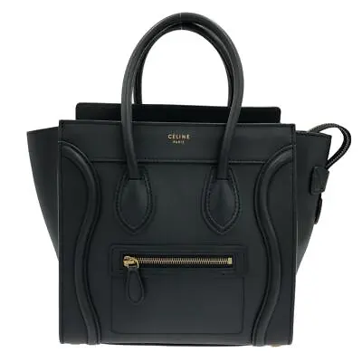 Auth CELINE Luggage Micro Shopper Black Leather Handbag • $972
