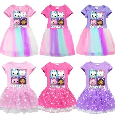 $19.99 • Buy Gabby's Dollhouse Cat-tastic Dress Girls Rainbow Party Pleated Tutu Skirt Gifts