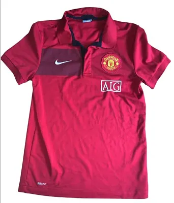 Y2K 2009 Nike Manchester United AIG Red Athletic Polo Shirt Mens Size Small • $25.30