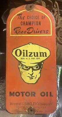 11” X 5” Oilzum Porcelain Motor Oil White & Bagley Company Door Push Sign • $26