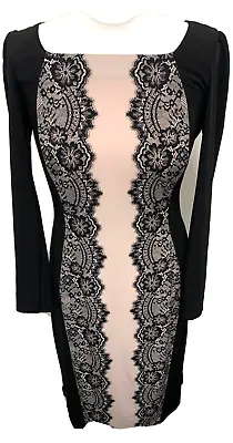 M&S Grey & Black Lace Stretch Dress Size 12 Woman S Clothes Wedding Party • £6.99