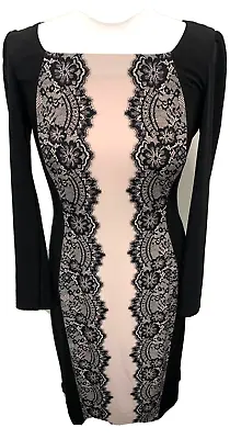 M&S Grey & Black Lace Stretch Dresssize 12 Woman S Clothes Party Cocktails Xmas • £7.99