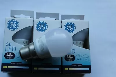 3 X GE B22 BC 240v LED Frosted G45 Golfball Bulb 5.5w (40w) 2700k 470lm 45x82mm • £6.99