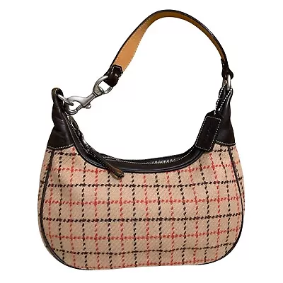 COACH MILLBROOK Vintage Tattersall Plaid Tweed & Leather Shoulder Bag #9613 • $44