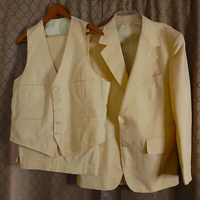 Vintage Palm Beach 3 Pc Suit Yellow Spring Easter Union USA Made Age Stains SEE • $69
