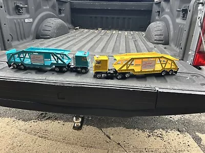 2 VINTAGE ERTL PRESSED STEEL CHEVROLET CAR CARRIER TRANSPORT TRUCKs 19  Long • $198