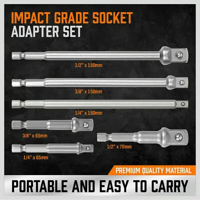 Socket Adapter Set Hex Shank To 1/4 3/8 1/2  Impact Grade Driver Drill 6 PCs • $7.95