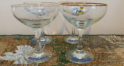 Vintage BABYCHAM Deer Chamois Fawn Champagne Glasses Gold Rim BarwareSet Of 4 • £47.50