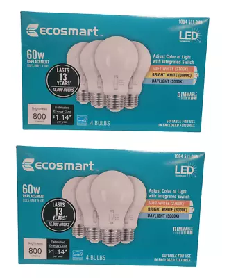 8-Pack EcoSmart 60-Watt Equivalent A19 Dimmable LED Light Bulb Selectable CCT • $22.99