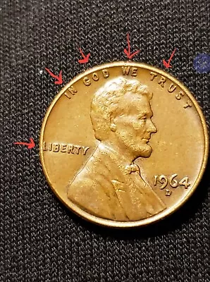 1964 D Lincoln Penny - Errors On Top Rim  L  In Liberty On Edge & More. RARE! • $184.75