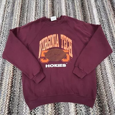 Vintage Virginia Tech Hokies Sweatshirt Men Large Crew Neck Sweater Adult Y2K * • $34.91