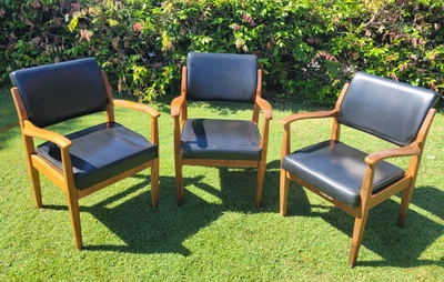 $50 • Buy Retro Dining Chairs Used Black Vinyl And Timber X3