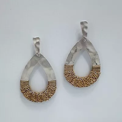 Matte Silver Gold Colored Teardrop Wire Wrapped Design Drop Dangle Earrings • $9.99