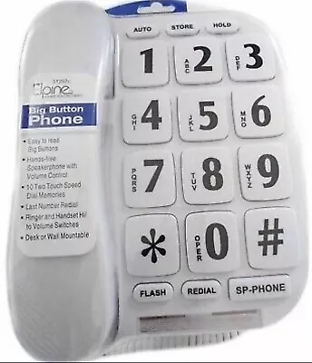 White Big Button House Phone Landline Home Frail Elderly Flashing Ringer Mountab • £20.99