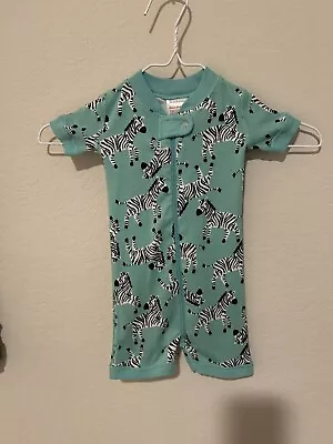 Hanna Andersson Teal Zebra Print Shorts Bodysuit Pjs Sz 60 3-6mos Organic Cotton • $17.99