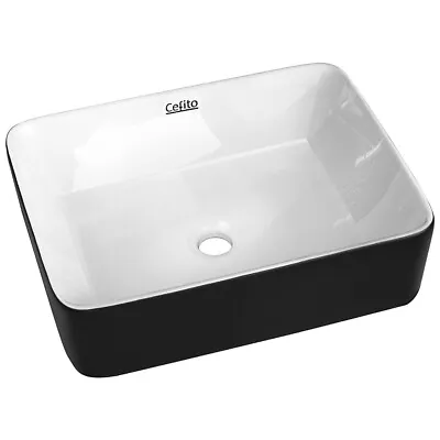 Cefito Ceramic Bathroom Basin Sink Vanity Above Counter Basins Bowl Black White • $71.78