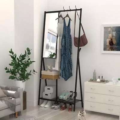 Sturdy Durable Industrial Style Aluminum Frame Coat Rack W/Mirror&Ample Storage • $53.99