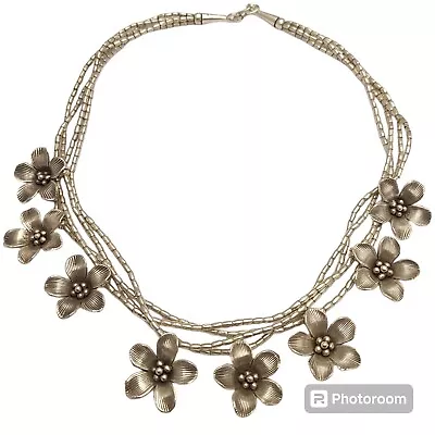 GASP! VINTAGE NAVAJO STERLING SILVER Cactus Flower NECKLACE • $295