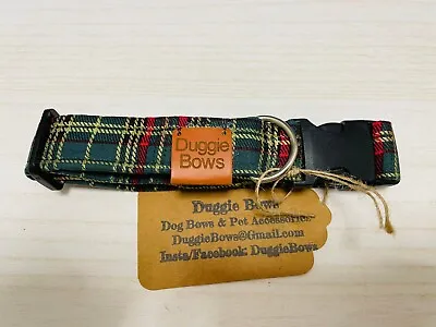 Duggiebows Green & Gold Tartan Dog / Pet Collar • £4