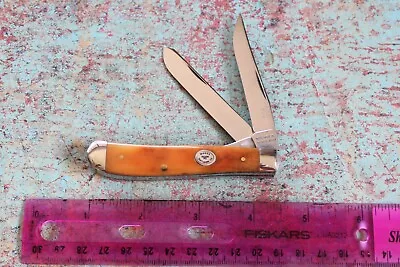 2000 Queen Moore Maker Matador TX USA Smooth Orange Bone Liner Lock Mini Trapper • $45