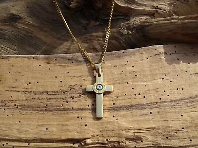 Gold Stainless Steel Cross Bullet Necklace With 9 Mm Bullet. Optional Crystal. • $35