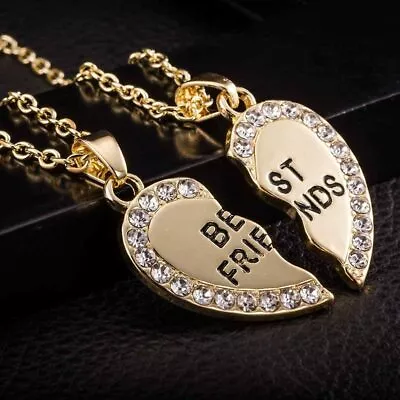 £4.49 • Buy New 2PCs Crystal Heart Pendant Necklace 2020 Silver Gold Jewelry BFF Best Friend