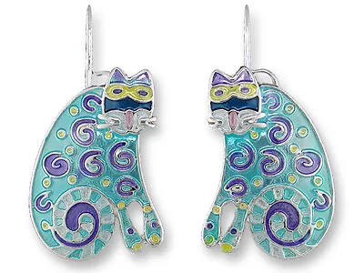 Zarah Teresa Starkweather Silver Plated Curlicue Cat Dangle • $29.99