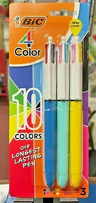 BIC 4 Color Ball Pen Set 10 Colors Medium Blue Baby Blue & Yellow Barrels • $17.98