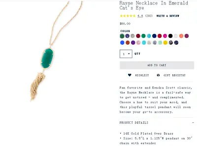 Kendra Scott Rayne Long Pendant Necklace In Emerald Cat's Eye KS Dust Bag • £35.99